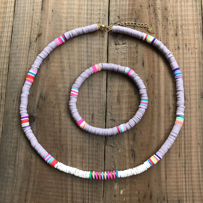 S11044 Chic Polymer Clay Heishi Beaded Surfer Necklace and Bracelet Jewelry Set