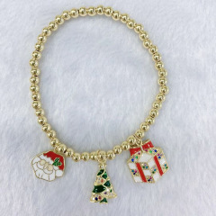 BM1075 christmas small gift 4mm Tiny gold ball beaded Christmas Tree Santa Claus Charms bracelets