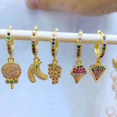 EC1633 2020 Womans Fashion Dainty CZ Fruit Charm Earrings,  CZ Micro Pineapple Cherry Grape Fruit Hoop Huggie Earring