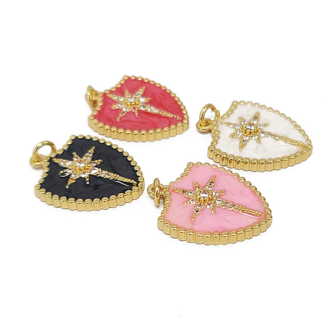 CZ8399 Gold Plated Micro Pave CZ North Star on enamel shield Shape charms Pendant gift for lady