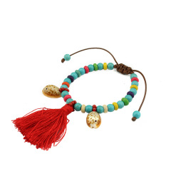 BRT0986 Newest boho red tassel charm bracelet with shell,adjustable knot turquoise bracelet jewelry