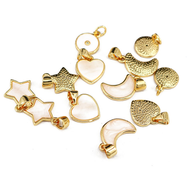 CZ8134 Dainty Mini Small Gold Plated White Shell Heart Star Crescent Charm,Tiny Minimal Heart Lightning Charm Pendant