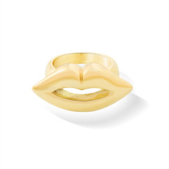 RS1049 High Quality Simple Non Tarnish 18k Gold Plated Stainless Steel Kiss Mouth Love Lip Rings for Women 2021