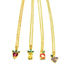NZ1211 mini tiny colored CZ diamond mirco pave charms apple strawberry pineapple grape Pendant Necklaces jewelry gift for lady