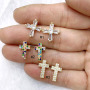 EC1811 Trendy Minimal tiny mini 18k Gold Plated CZ Micro Pave Cross Stud Earrings,dainty Diamond Pave Cross Studs for Women