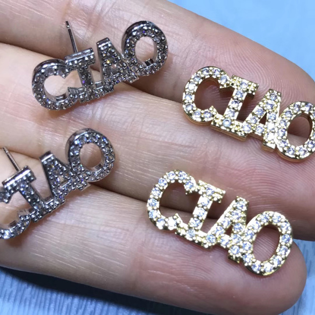 EC1241 Popular Dainty CZ Micro Pave LOVE LUCKY HAPPY Letter Words Stud Earrings for Women Girls