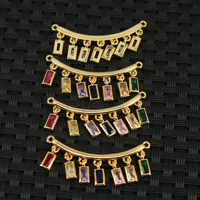 CZ8301 Mini Gold Rainbow Cubic Zirconia CZ Micro Pave  Evil Eyes Rectangle CZ Spike Charm Pendants for Necklace Jewelry Making