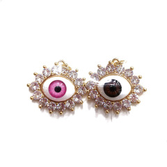 CZ8344 Good Luck & Protection Symbol 18K Gold Plated Cz Evil Eyes Charm, Micro Pave Greek Eye Charm Pendant