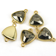 JF8708 Dainty Gold Plated Faceted Natural Sunstone Semiprecious Stone Gemstone Trillion Triangle Bezel Two Ring Connector
