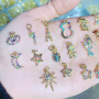 CZ8120 Dainty Mini Small Multicolor CZ North Star Bracelet Charm,Tiny Rainbow Cubic Zirconia Eye Moon LIghtning Bolt Charm