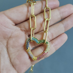 NZ1124 RainbowJewelry Cubic Zirconia CZ Micro Pave Carabiner Interlocking Clasp Buckle Lock Pendant Necklace