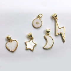 CZ8134 Dainty Mini Small Gold Plated White Shell Heart Star Crescent Charm,Tiny Minimal Heart Lightning Charm Pendant