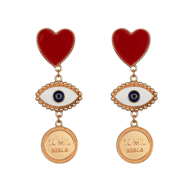 EM1101 Popular Metal Enamel Evil Evileye Eye Heart Charm Hoop Designer Drop Earrings for Women Girls