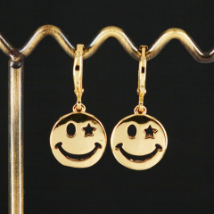 EC1730 Smiley Jewelry Earring Collection Gold plated CZ Diamond Pave Smile Face Smiley Dangle Charm Huggie Earrings