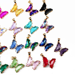 CZ8508 new simple gold plated brass rainbow clear colored CZ Zircon glass crystal butterfly pendant for Jewelry Necklace Making