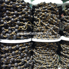 BCL1173 Hotsale Round Black Lava Bead Brass Wire Wrapped Rosary Chains