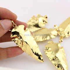 JF6970 Hot Sale New Arrowhead Charms Pendants ,Gold Plated Hammered Jasper Arrowhead Charms For Necklace Pendant Connectors