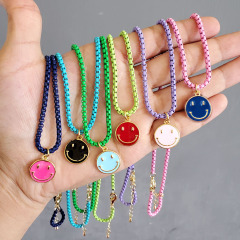 NM1076 2021 Summer Beach Jewelry Gold Plated Enamel Rainbow Smiley Pendant with Enamel Box Chain Necklace