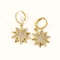EC1674 Beautiful Micro Pave CZ Starburst Huggie Hoop Earrings,Gold Dangling Star Burst Charms Earring For Jewelry