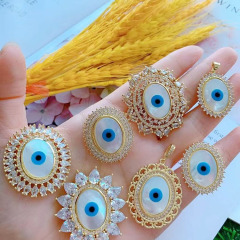 CZ8488 18K Gold Plated CZ Pave Mother of pearl White Shell Turkish Evil Eye Protection Talisman, Nazar Amulet Pendants