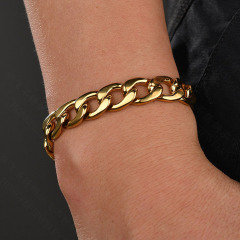 BS4001 High Quality Black Gold Silver Stainless Steel Cuban Link Mens Bracelets,Hip Hop Chain Bracelet for Men