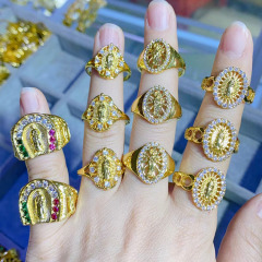 RM1366 Dainty 18k gold plated cz pave Saint Virgin Mary Virgen de Guadalupe Religious rings for women