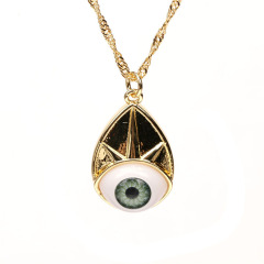 NM1209 18k Gold Plated Rainbow Resin Evil Eyes Teardrop Pendant Chain Necklace for Women 2021