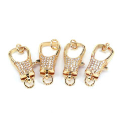 CZ8521 Dainty Gold Silver Plated CZ micro pave double sided claw lobster clasps,diamond inlay lobster clasps