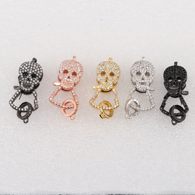 CZ7802 Diamond CZ Micro Pave Skull Skeleton Lobster Clasps for Jewelry necklace making