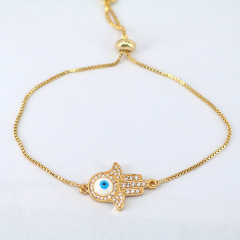 BC1268 Fashion Gold plated Brass CZ Micro Pave hamas palm hand chain with eyes wrist ladies  bracelet
