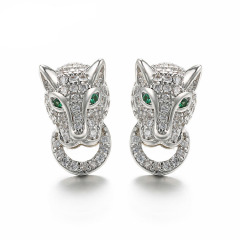EC1144 Trendy Cute Gold CZ Lleopard Head Stud Earrings,Dainty CZ Diamond Panther Head Charm Studs