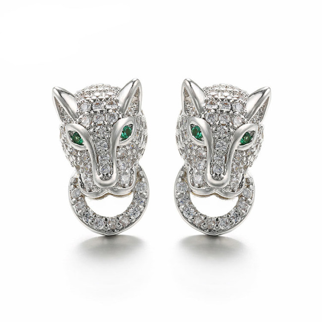 EC1144 Trendy Cute Gold CZ Lleopard Head Stud Earrings,Dainty CZ Diamond Panther Head Charm Studs