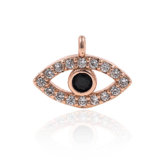 CZ7774 Mini Good Luck & Protection Symbol 18K Gold Plated Cz Evil Black Eye Charm, Tiny Micro Pave Eye Charm Pendant