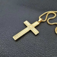 NS1145 Trendy hiphop charm stainless steel pendant necklace, high quality 18K gold plated  box chain with CZ cross men necklace