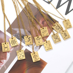 NS1215 18k Gold Plated Stainless Steel Tarot Card Pendant Chain Necklace