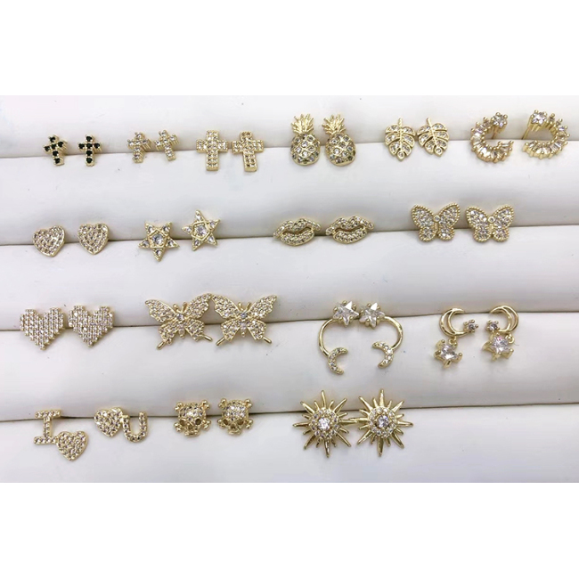 EC1593 Chic Pretty Womens Fashion CZ Micro Paved Cross Skull Butterfly Charm Stud Earrings for Women Girls