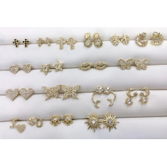 EC1593 Chic Pretty Womens Fashion CZ Micro Paved Cross Skull Butterfly Charm Stud Earrings for Women Girls
