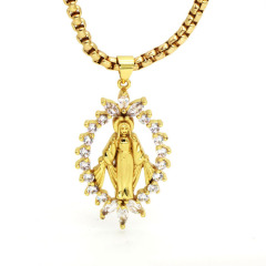 NZ1324 18K Gold Plated CZ Paved Saint Jude San Judas Tadeo Virgin Mary Stainless Steel Chain Catholic Religious Necklace Jewelry