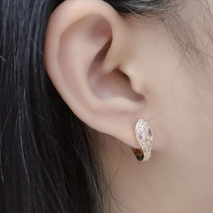 EC1454 Cute CZ micro pave animal hoop earring,Cubic zirconia Diamond Snake huggie earring for women girls