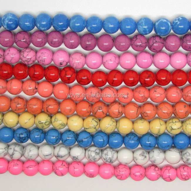 TB0322 Wholesale spring colour synthetic turquoise stone round beads