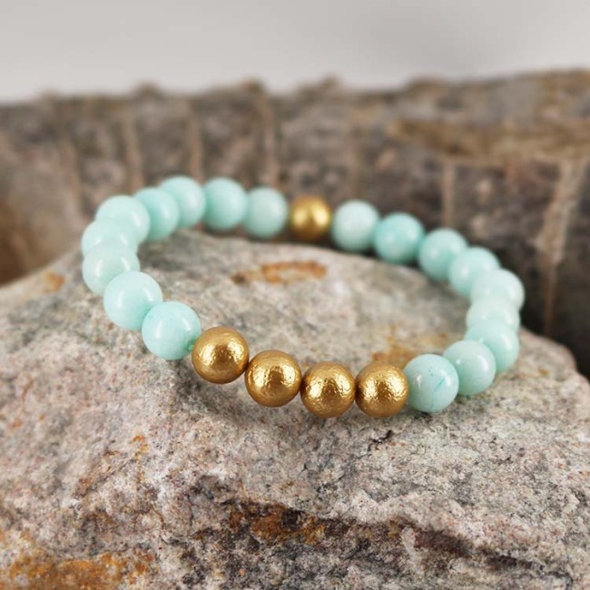 BN5299 Synthetic amazonite Stone beaded matte gold shell pearl elastic bracelet for women