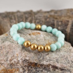 BN5299 Synthetic amazonite Stone beaded matte gold shell pearl elastic bracelet for women
