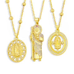 NZ1314 18K Gold CZ Micro Pave Blessed Mother Virgin Mary Saint Jude Satellite Ball Chain Necklace Gold Women Jewelry