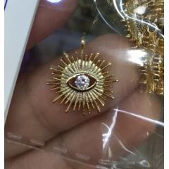 CZ7876 Small Dainty Real Gold Plated Micro CZ pave Evil Evileye Eye Charm