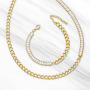 18k Gold Plated Rectangle Baguette CZ Zircon Pave Tennis  and Paperclip Chain Toggle Clasp Necklace and Bracelet Jewelry Set