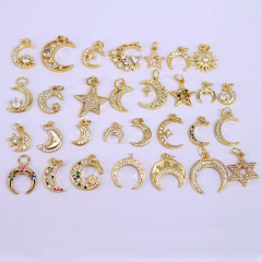 CZ8330 18K Gold Plated mini Pave CZ Star Moon Charm pendants , CZ Micro Pave Crescent Charms for Bracelet Earring Jewelry Making