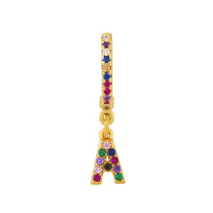 EC1781 Dainty Mini Rainbow Colorful Cubic Zirconia CZ Micro Pave Initial Letter Huggie Earring, Diamond Letter Alphabet Huggies