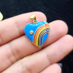 CZ8304 Wholesale enamel rainbow cz micro pave heart charm pendant,cubic zirconia diamond heart pendant