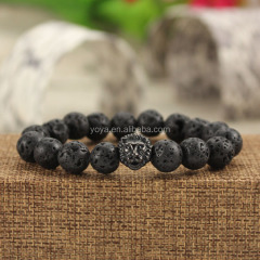 BRS1503-1 natural lava stone bead stretch bracelet stainless steel lion head mens bracelet BRS1503-1 natural lava stone bead stretch bracelet stainless steel lion head mens bracelet