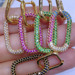 EC1558 2020 Womans Fashion Dainty CZ Rectangle Charm Earrings,  CZ Micro Geometric Rectangle Paper Clip Hoop Huggie Earring
